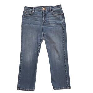 Eileen Fisher Straight Leg Sz 8 (Meas 30x23.5 10" Rise) Dark Distressed Jeans A6